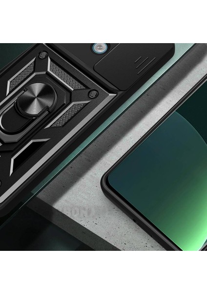 Xiaomi Redmi Note 13 Pro 5g Kılıf Magnetik Standlı Kamera Korumalı Zore Sürgülü Vega Kapak-Siyah