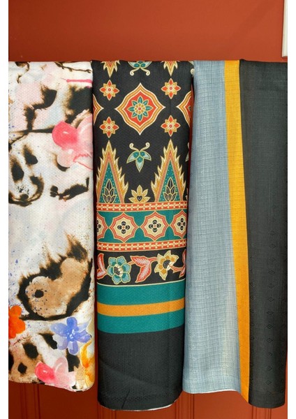 Çizgili,Çiçek Desen Pamuk Şal 3 Adet