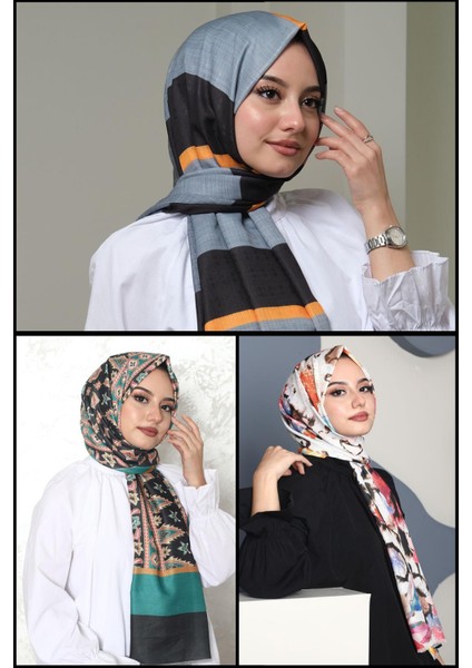 Çizgili,Çiçek Desen Pamuk Şal 3 Adet fiyatları