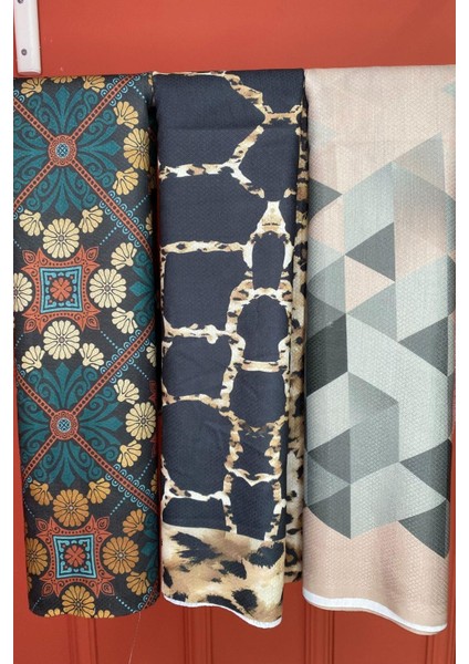 Üçgen,Mermer,Çiçek Desen Pamuk Şal 3 Adet