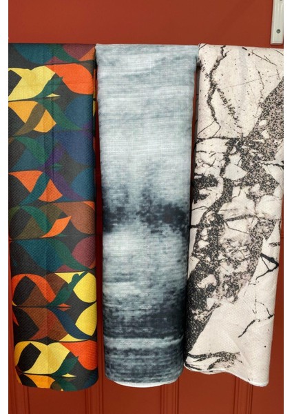 Yaprak,Geometrik,Mermer Desen Pamuk Şal 3 Adet