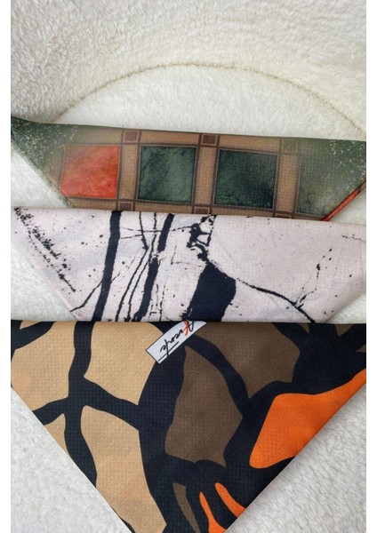 Dallı,Mermer,Geometrik Desen Pamuk Eşarp 3 Adet