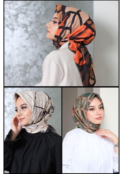 Dallı,Mermer,Geometrik Desen Pamuk Eşarp 3 Adet fiyatları