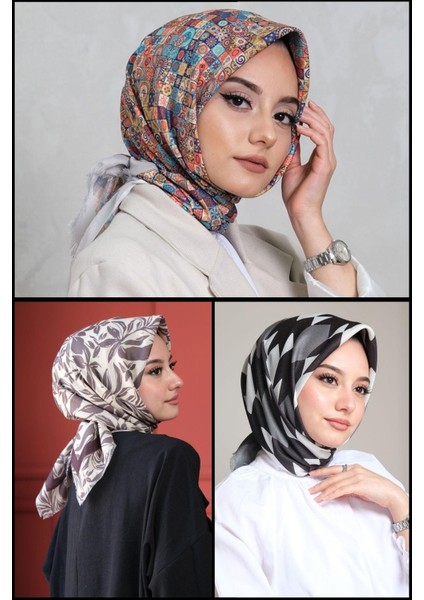 Floral,Geometrik Desen Pamuk Eşarp 3 Adet fiyatları