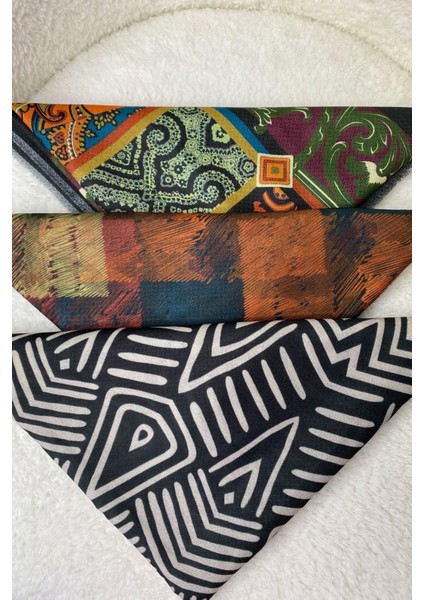 Etnik,Geometrik,Zebra Desen Pamuk Eşarp 3 Adet