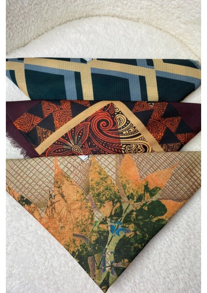Doğa,Paisley,Geometrik Desen Pamuk Eşarp 3 Adet