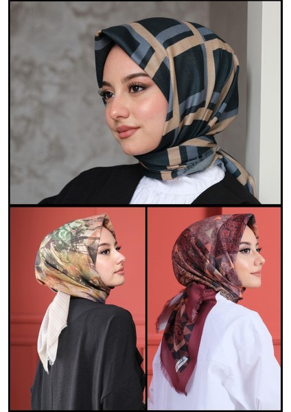 Doğa,Paisley,Geometrik Desen Pamuk Eşarp 3 Adet fiyatları