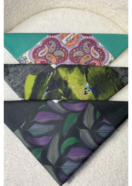 Tüy,Abstrakt,Paisley Desen Pamuk Eşarp 3 Adet