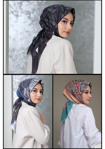 Tüy,Abstrakt,Paisley Desen Pamuk Eşarp 3 Adet fiyatları