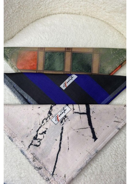 Mermer,Çizgili,Geometrik Desen Pamuk Eşarp 3 Adet