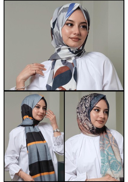 Soyut,Çizgili,Dalgalı Desen Pamuk Şal 3 Adet fiyatları