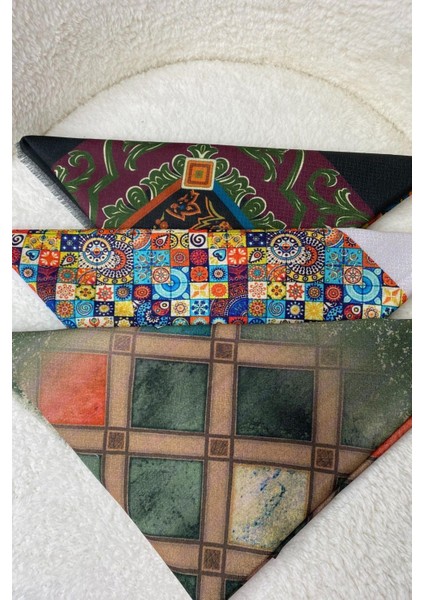 Geometrik,Etnik Desen Pamuk Eşarp 3 Adet