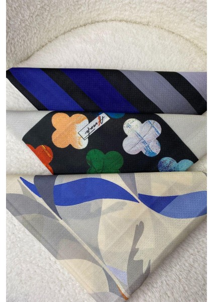 Yonca,Çizgili,Yaprak Desen Pamuk Eşarp 3 Adet