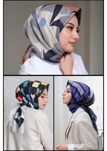 Yonca,Çizgili,Yaprak Desen Pamuk Eşarp 3 Adet fiyatları