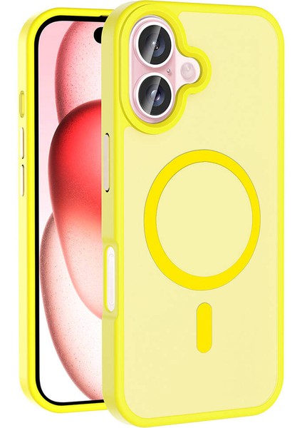 Apple iPhone 16 Plus Kılıf Magsafe Şarj Özellikli Mat Arka Yüzey Zore Sio Kapak-Sarı