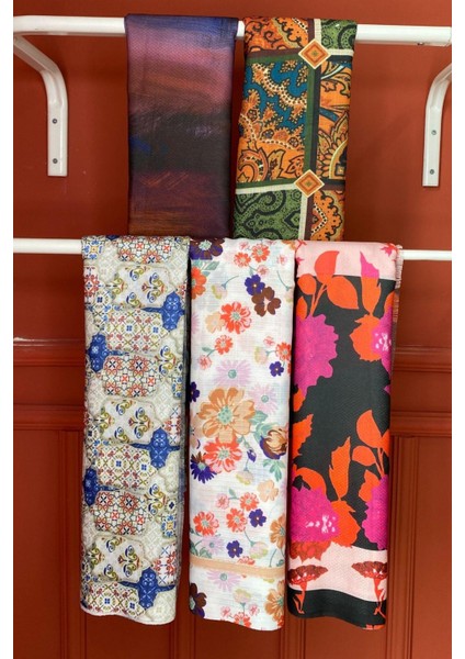 Sanat,Paisley,Çiçek,Geometrik Desen Pamuk Eşarp 5 Adet