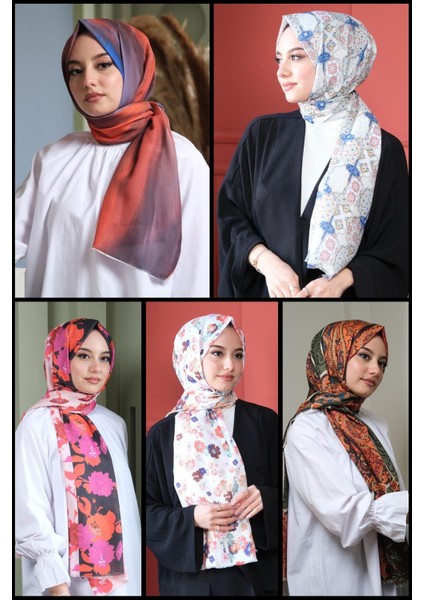 Sanat,Paisley,Çiçek,Geometrik Desen Pamuk Eşarp 5 Adet fiyatları