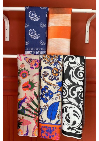 Çiçek,Barok,Paisley,Soyut Desen Pamuk Şal 5 Adet