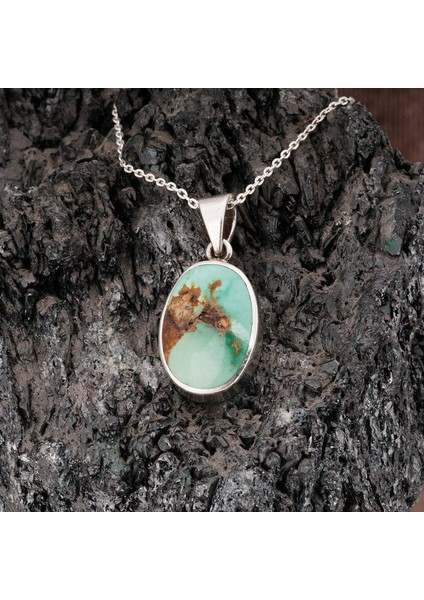 Firuze Taşlı Bayan Gümüş Oval Kolye fiyatları