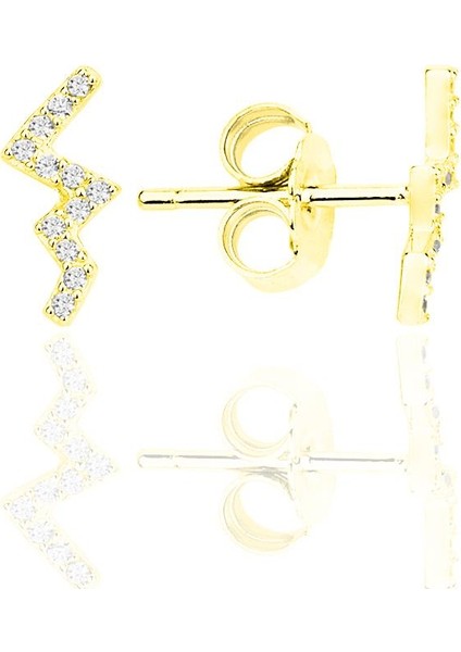 Gümüş Altın Yaldızlı Zirkon Taşlı Zikzak Küpe SGTL12334GOLD
