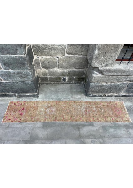 68X347 cm Uzun Boy El Dokuma Soft Renkli Bohem Stili Türk Antik Kilim