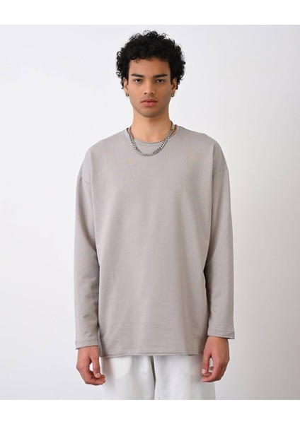 0 Yaka Oversize Basıc Sweat T-Shırt