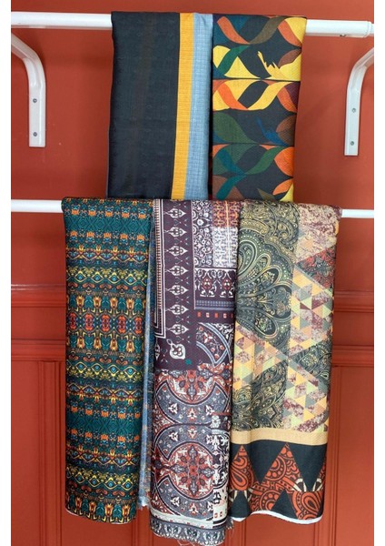 Çizgili,Etnik,Paisley,Yaprak Desen Pamuk Şal 5 Adet