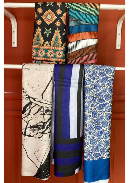 Dalgalı,Çiçek,Çizgili,Mermer Desen Pamuk Şal 5 Adet