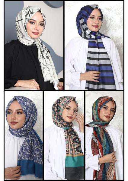 Dalgalı,Çiçek,Çizgili,Mermer Desen Pamuk Şal 5 Adet fiyatları