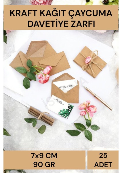 25 Adet 7X9CM Kahverengi Çaycuma Kraft Zarf Düğün Davetiye Lüks Tebrik Kartı Mektup Mühür