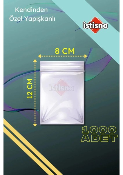 Kendinden Yapışkanlı Açılıp Kapanabilir Şeffaf Plastik Poşet Torba 1000 Adet 8 x 12 cm