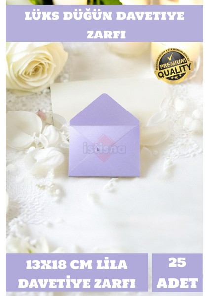 25 Adet 13X18 cm Lila Zarf Davetiye Lüks Tebrik Kartı Mektup Mühür Cüzdan Büyük Düğün Zarfı