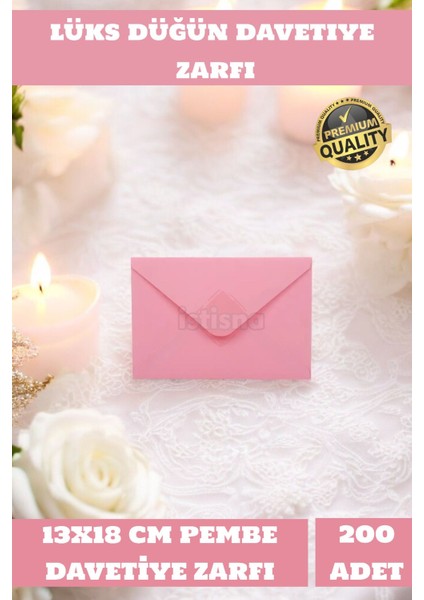 500 Adet 13X18 cm Pembe Zarf Davetiye Lüks Tebrik Kartı Mektup Mühür Cüzdan Büyük Düğün Zarfı