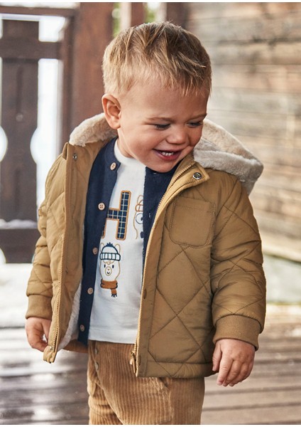 2465 Erkek Bebe Camel Kapüşonlu Mont
