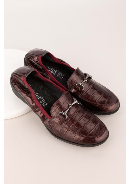 Kadın Deri Anatomik Taban Lastikli Babet ELL.7085 - Bordo - 40