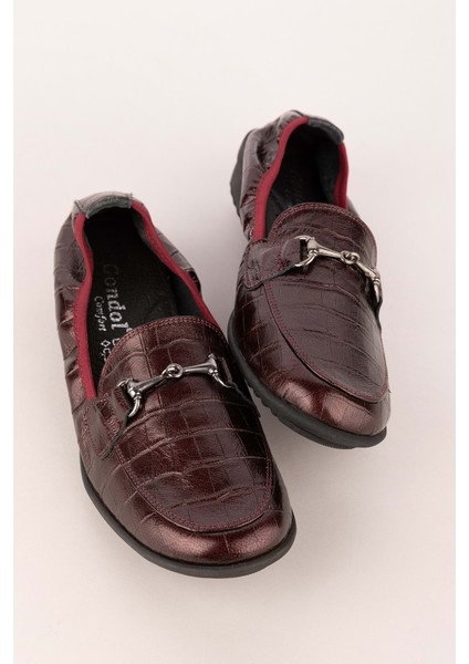 Kadın Deri Anatomik Taban Lastikli Babet ELL.7085 - Bordo - 40 modelleri