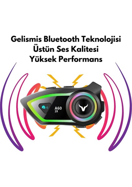 A60-2X Intercom 2 Intercom Bağlantılı Su Geçirmez Motosiklet Kask Bluetooth 5.3