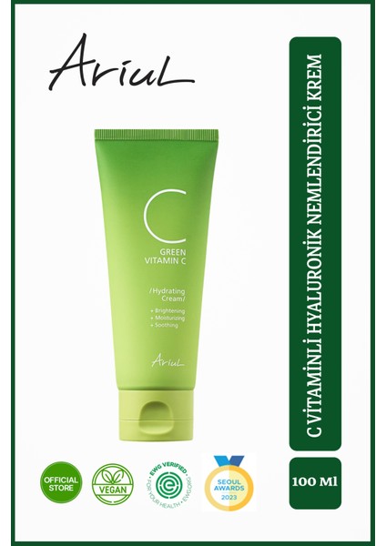 Green C Vitaminli Yüz Kremi 100 ml|Nemlendirici, Ton Eşitleyici|5 Seramid, 8 Hyalüronik Asit