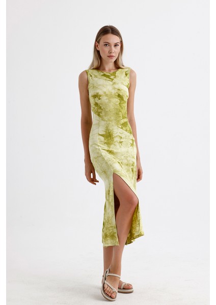 Yırtmaçlı Kolsuz Likralı Viskon Elbise | ELB35734