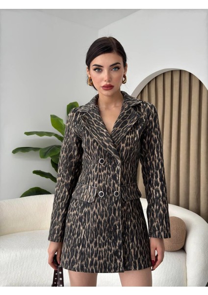 Tasarım Leopar Ceket Elbise