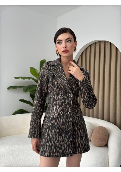 Tasarım Leopar Ceket Elbise