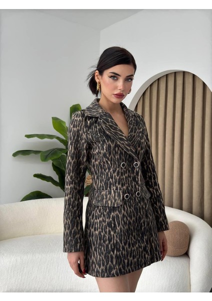 Tasarım Leopar Ceket Elbise