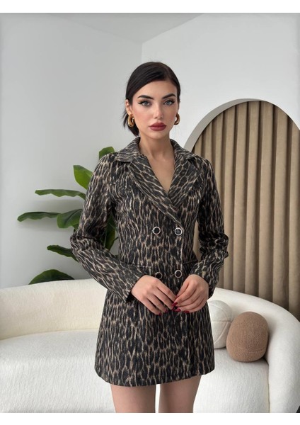 Tasarım Leopar Ceket Elbise