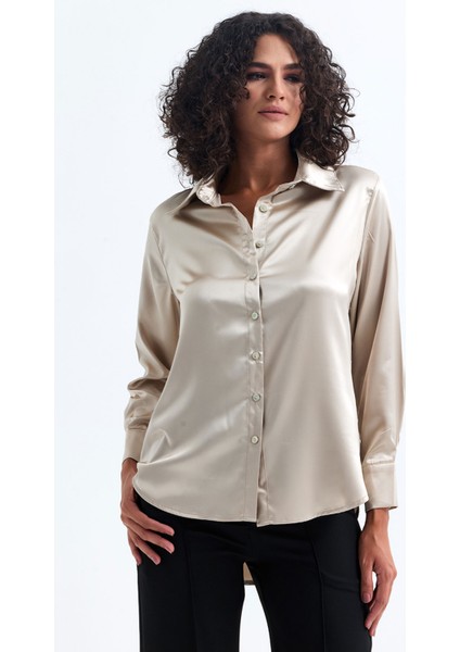 Hafif Dökümlü Saten Gömlek | GML35403
