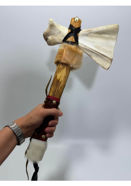 El Yapımı Kızılderili Doğal Kemik Balta 45CM (Model 1)