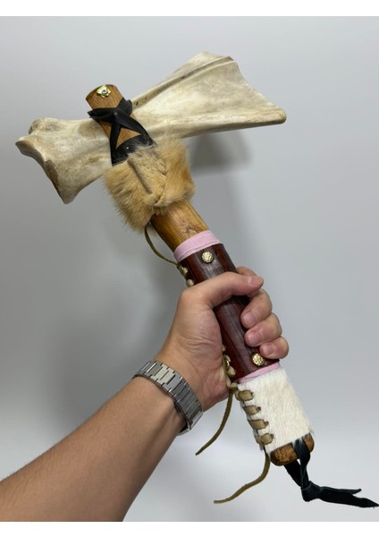 El Yapımı Kızılderili Doğal Kemik Balta 45CM (Model 4)