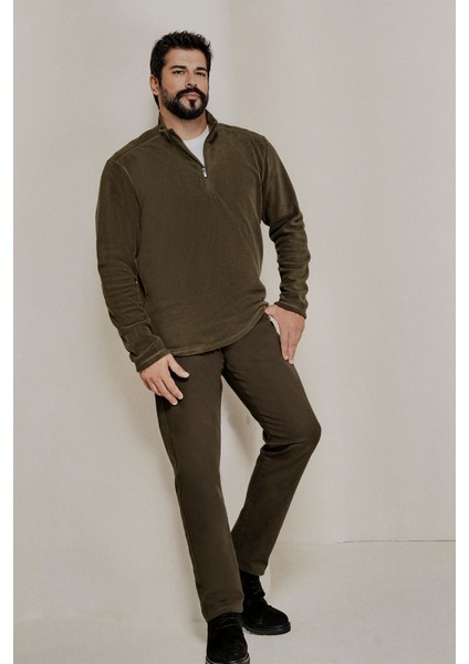 AC&Co / Altınyıldız Classics Erkek Haki Anti-pilling Tüylenme Yapmayan Standart Fit Dik Yaka Soğuk Geçirmez Polar Sweatshirt