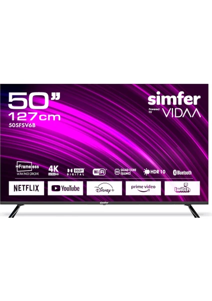 50SFSV6B 50" 127 Ekran Uydu Alıcılı 4K Ultra HD Vıdaa LED TV