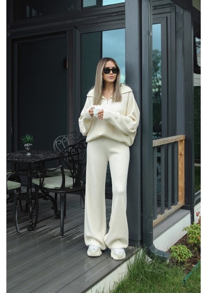 Örgü Detaylı Oversize Kazak Pantolon Triko Alt-Üst Takım fiyatları