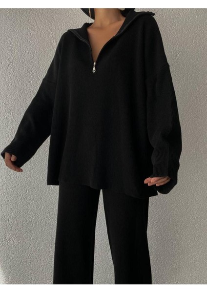 Örgü Detaylı Oversize Kazak Pantolon Triko Alt-Üst Takım modelleri